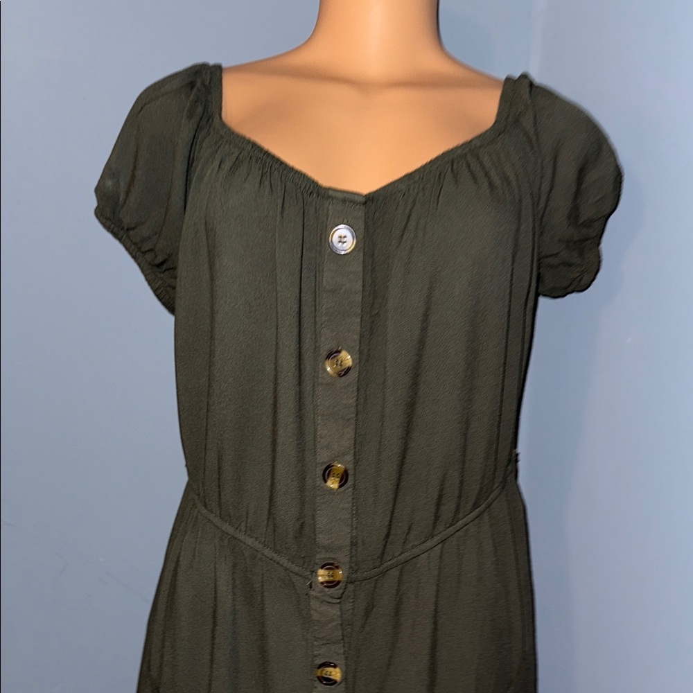 J for Justify Dark Green Button-Front Midi Dress - Picture 2 of 6
